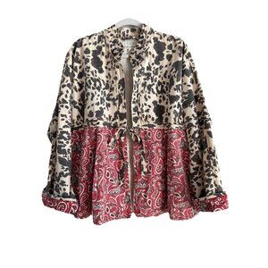 A Rare Bird Cowprint Bandana Flare Denim Jacket Women’s Size OS Western Boho